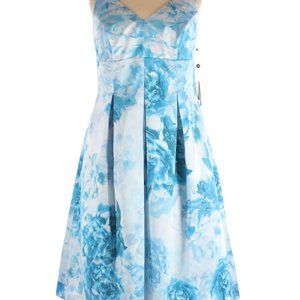Adrianna Papell Dress Sleeveless Blue Floral pocket Midi Lined Tulle NEW 16W
